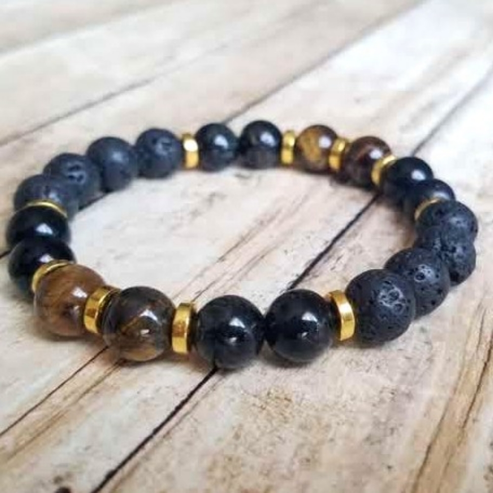 7" Tiger's Eye + Obsidian Diffuser Bracelet